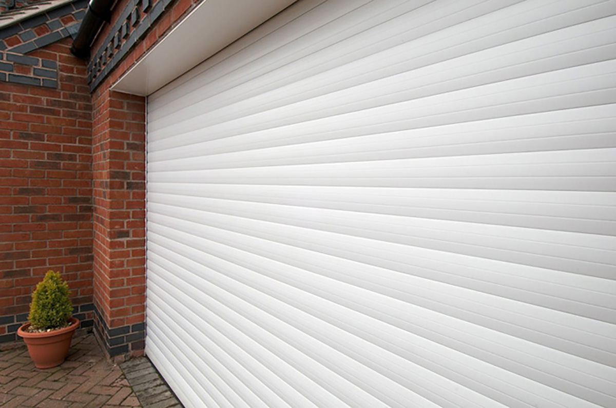 Close-up-of-white-double-garage-doors