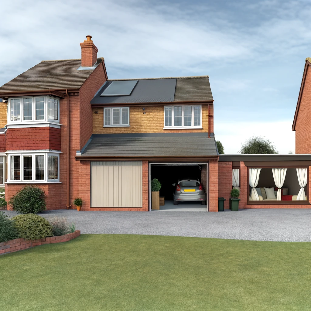 DALL·E 2024-02-29 16.21.43 - Create a photorealistic image of a UK house with a garage converted into a home. The exterior view showcases a typical British residential architectur